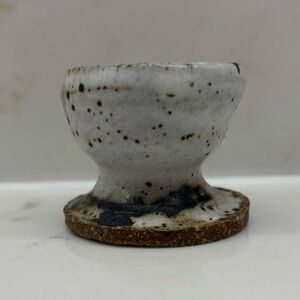 Vintage Speckled Off White Studio Crafted Art Pottery Egg Cup 1990s